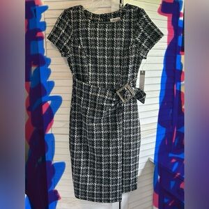 Luxology Black and White Checkered Midi Dress Professional & Elegant!